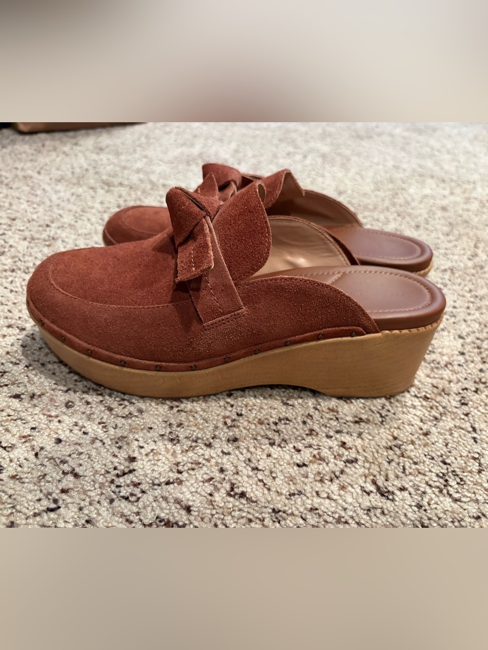 Cole Haan Chestnut Suede Knot-Accent Slip-On Mules
